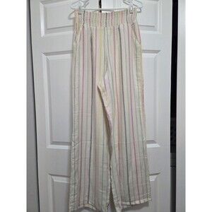 Urban Rebel Striped Cotton Pants Cream Pink Gray Blue Green Yellow Womens, Large